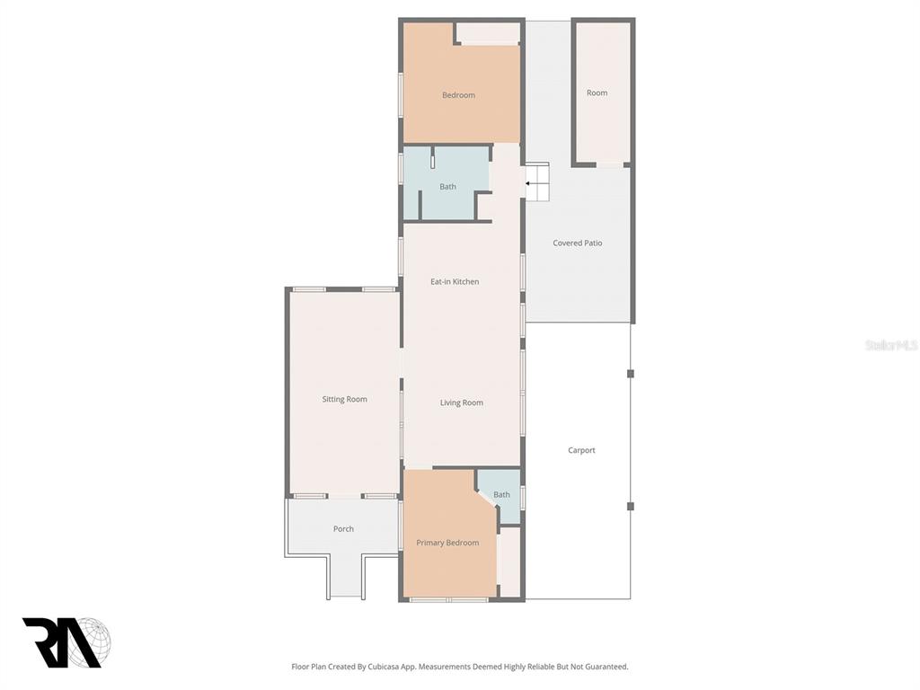 This is a floor plan showing a house with two bedrooms, two baths, and a carport — 4368 72ND WAY N UNIT 111, ST PETERSBURG, FL