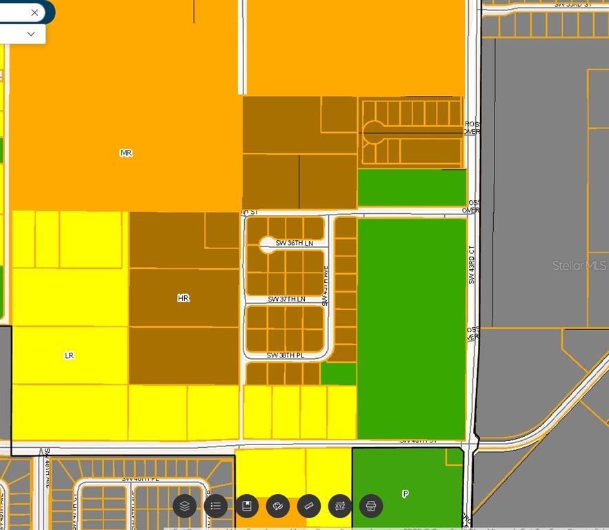 This is a digital zoning map showing various land use classifications in a residential area — 4700 SW 36TH STREET, OCALA, FL