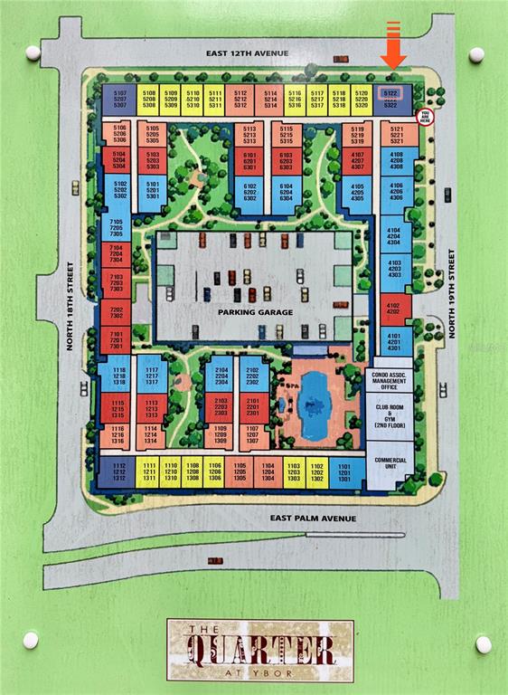 This is a site map of The Quarter at Ybor residential complex — 1810 E PALM AVENUE UNIT 5122, TAMPA, FL