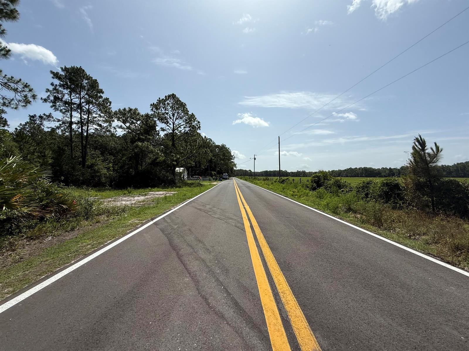 A paved two-lane road stretches into the distance past trees and open fields — 174 Millican Road, Palatka FL 32177, PALATKA, FL