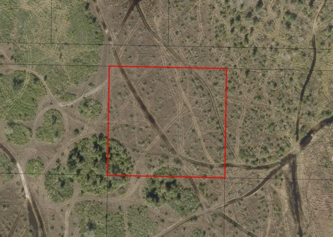 This aerial map shows a square plot of undeveloped land marked with a red border — 0 NW 310th Street, Okeechobee FL 34972, OKEECHOBEE, FL
