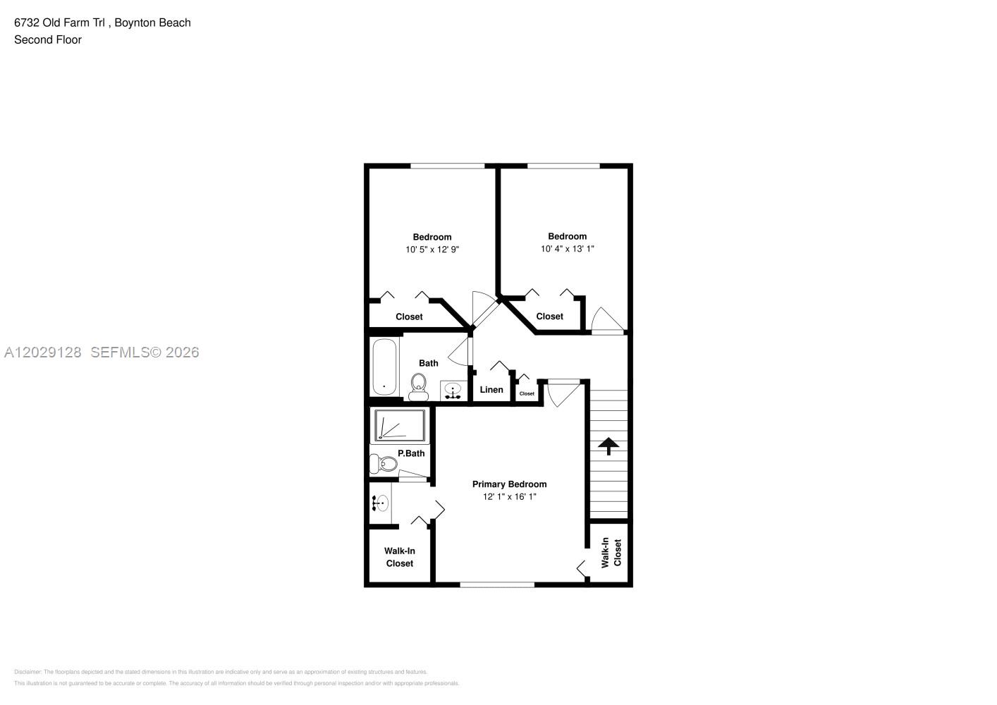 This is a floor plan of a second-floor layout featuring three bedrooms and two bathrooms — BOYNTON BEACH, FL