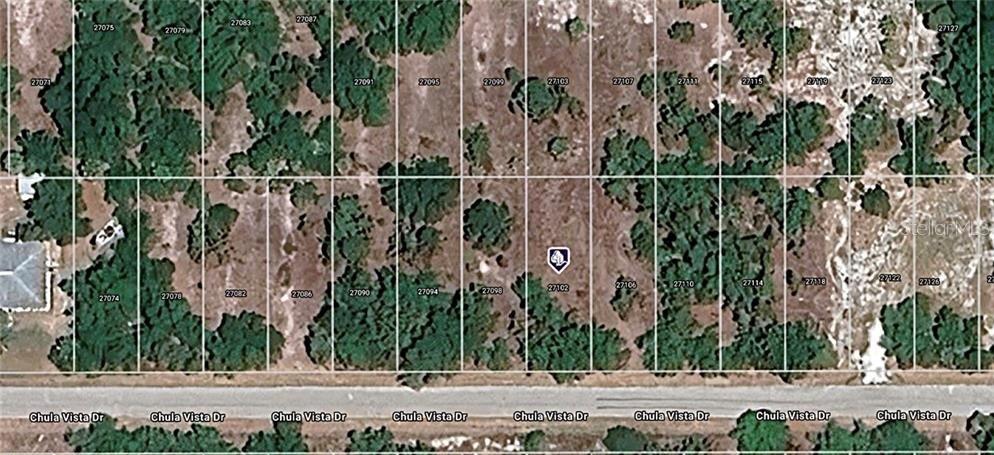 This is an aerial map view of several vacant residential lots along Chula Vista Drive — 27102 CHULA VISTA DRIVE, PUNTA GORDA, FL