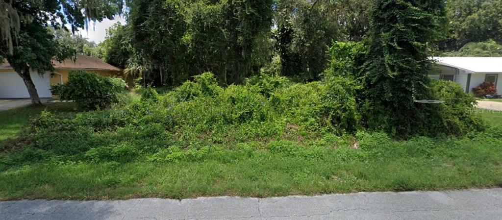 A vacant, overgrown lot sits between two residential houses on a paved street — 2940 KUMQUAT DRIVE, EDGEWATER, FL