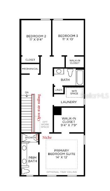 This is a floor plan of a residential home's upper level featuring three bedrooms and bathrooms — 1815 PINECLIFF DRIVE, APOPKA, FL