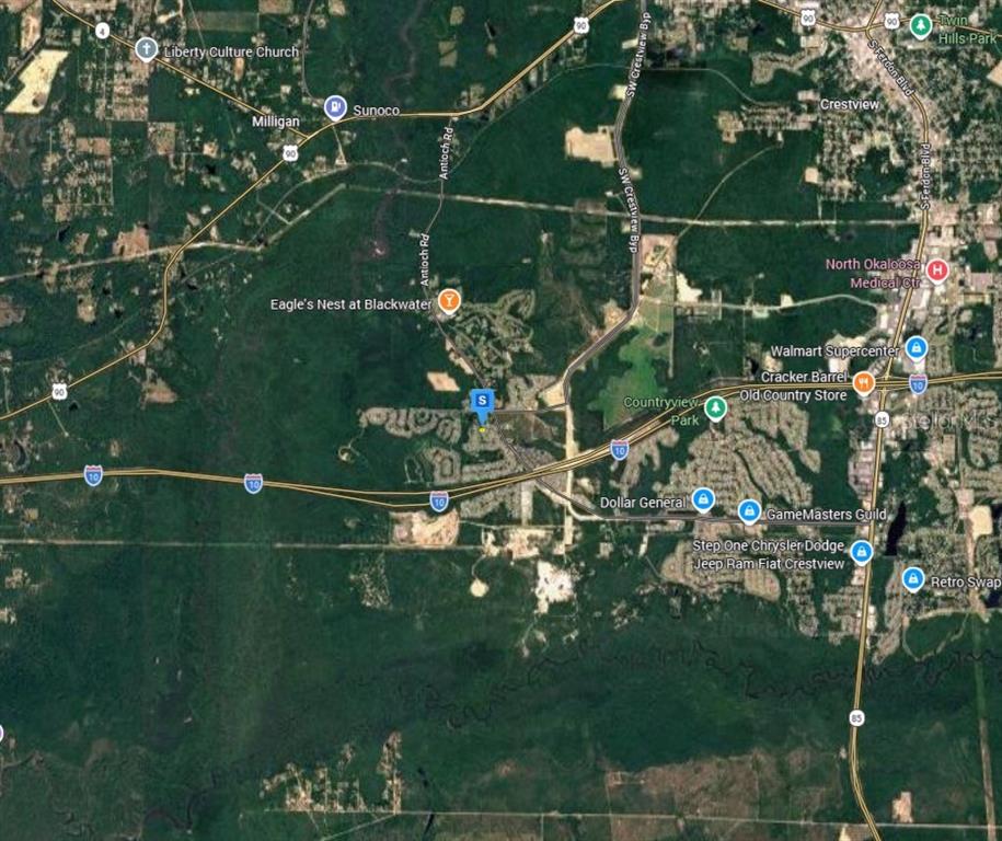 This is a satellite map view of the Crestview, Florida area showing highways and landmarks — 921 MARACEL LOOP, CRESTVIEW, FL