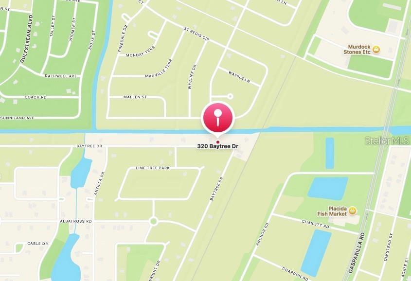 This is a map showing the location of a property in a residential neighborhood — 320 BAYTREE DRIVE, ROTONDA WEST, FL