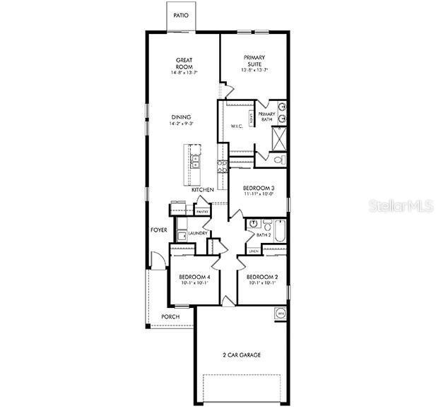 This is a floor plan for a single-story home featuring four bedrooms and a garage — 1519 BREKEY WAY, ZEPHYRHILLS, FL