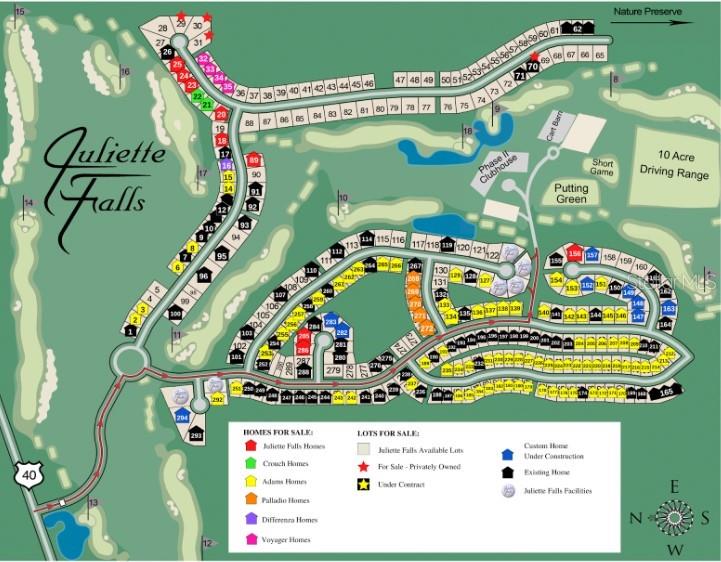 This is a site map of the Juliette Falls residential community showing available and existing lots — 6400 SW 180 CIRCLE Lot 29, DUNNELLON, FL