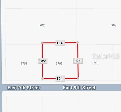 This is a map showing the rectangular property boundaries and dimensions of a vacant lot — 3703 E 9TH STREET, LEHIGH ACRES, FL