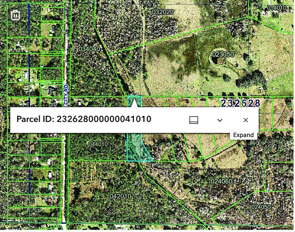 This is a digital map showing a highlighted land parcel with its associated identification number — OLD DADE CITY ROAD, LAKELAND, FL
