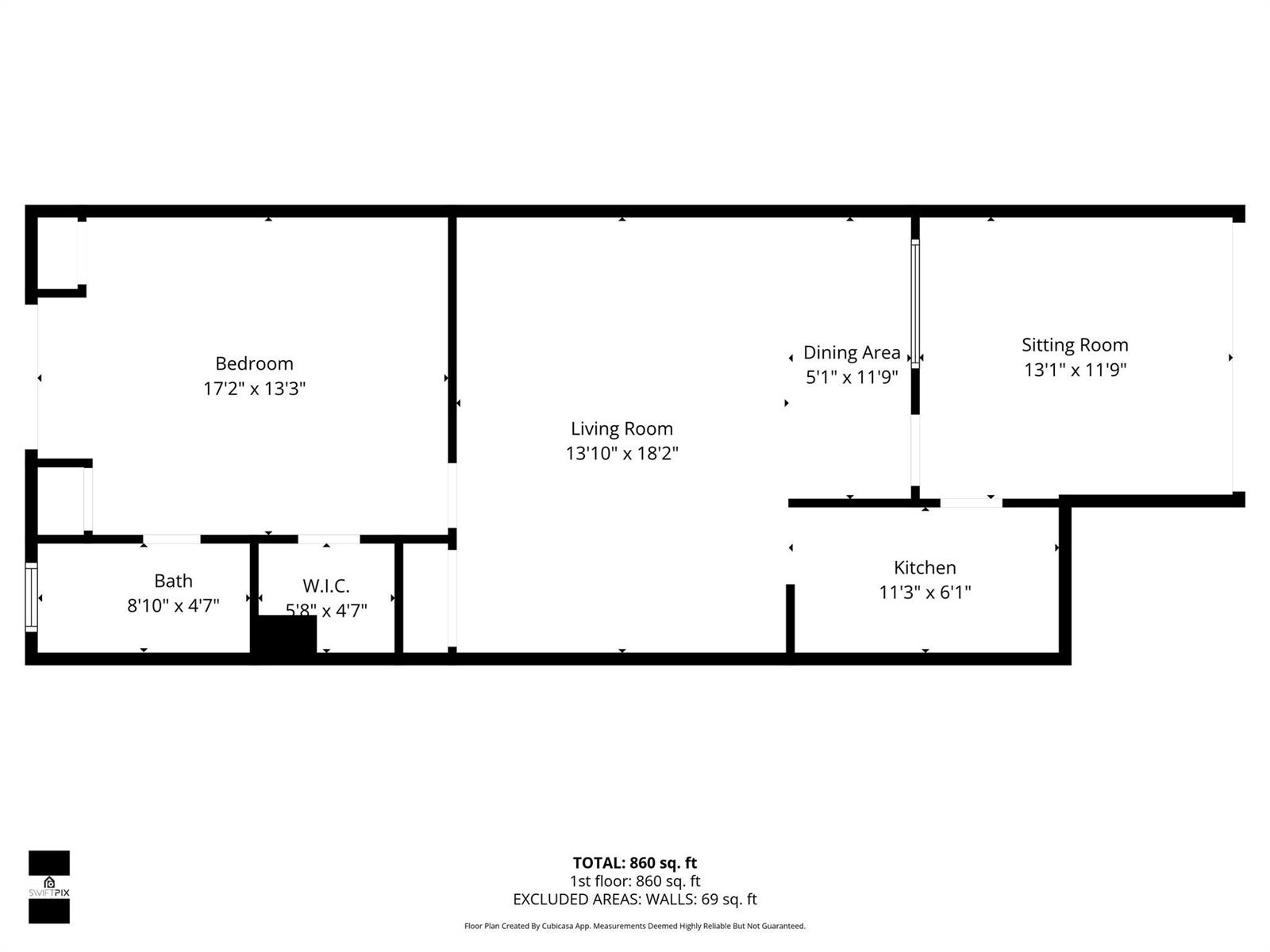 This is a floor plan showing a one-bedroom apartment layout with a kitchen and bath — 801 N Riverside Drive # 4b, Pompano Beach FL 33062, POMPANO BEACH, FL