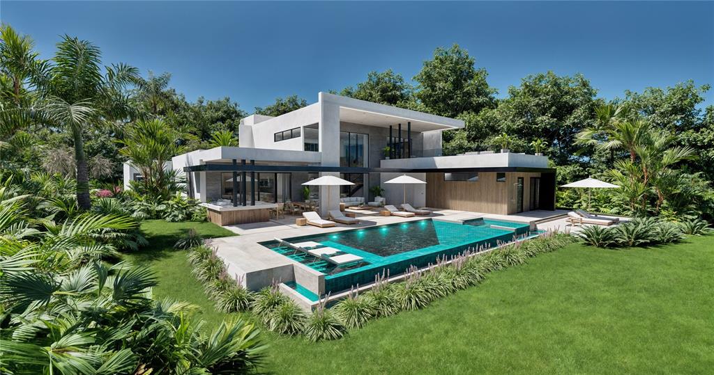 A rendering of a modern two-story house with a swimming pool and lush tropical landscaping — 10 THE MEADOWS ESTATES, GUAYNABO, PR