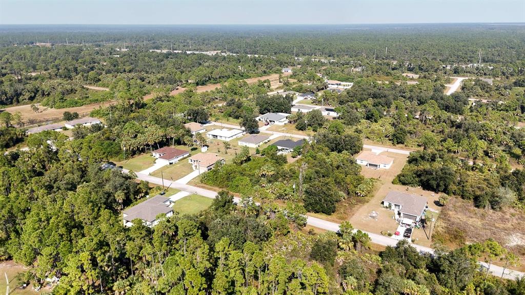 An aerial view shows several single-family homes scattered throughout a wooded, rural residential neighborhood — FILBERT STREET, NORTH PORT, FL