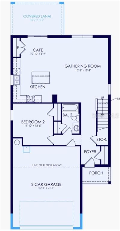 This is a floor plan for the first level of a home featuring a garage — 805 BALLEBY TRAIL, BRADENTON, FL