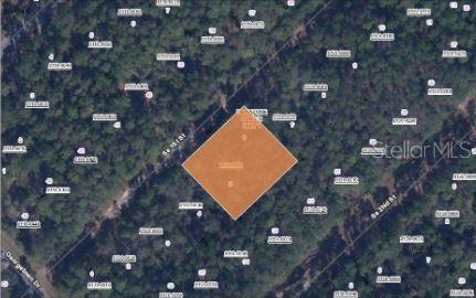 This aerial map shows a highlighted rectangular plot of land surrounded by trees and roads — 209 SE PARADISE LAKES, GEORGETOWN, FL