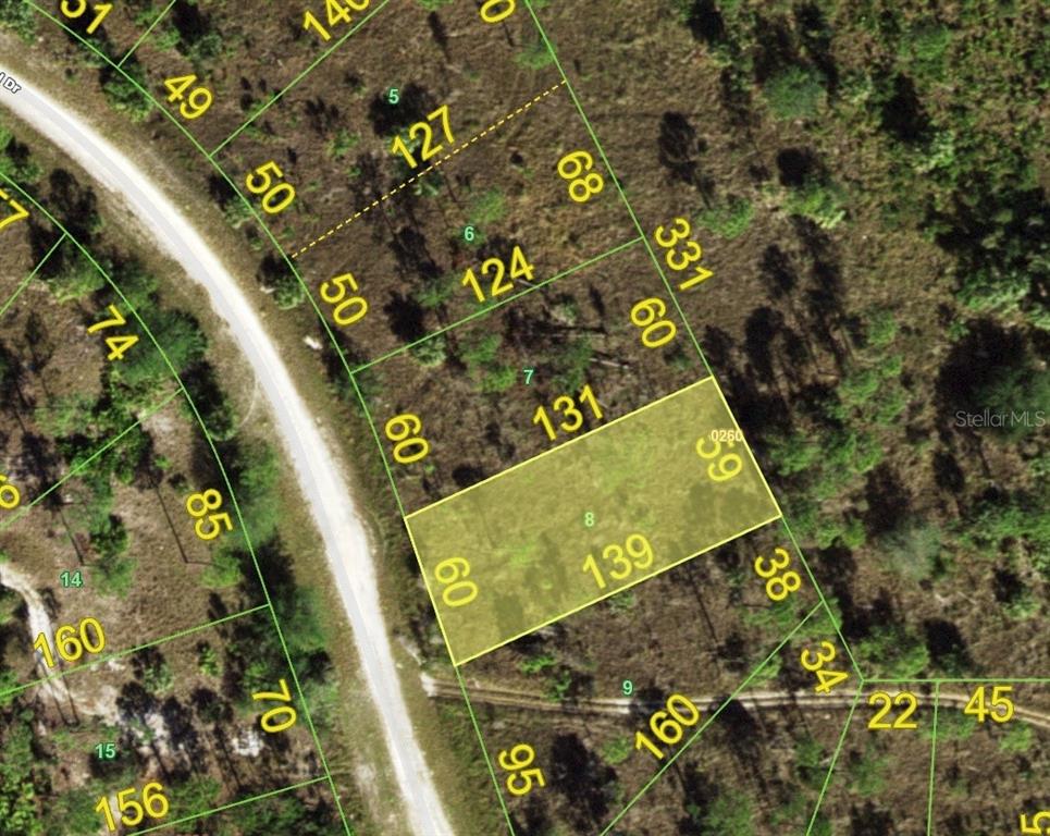 This is a satellite map showing property lot lines and parcel numbers — 13592 CAROUSEL DRIVE, PUNTA GORDA, FL