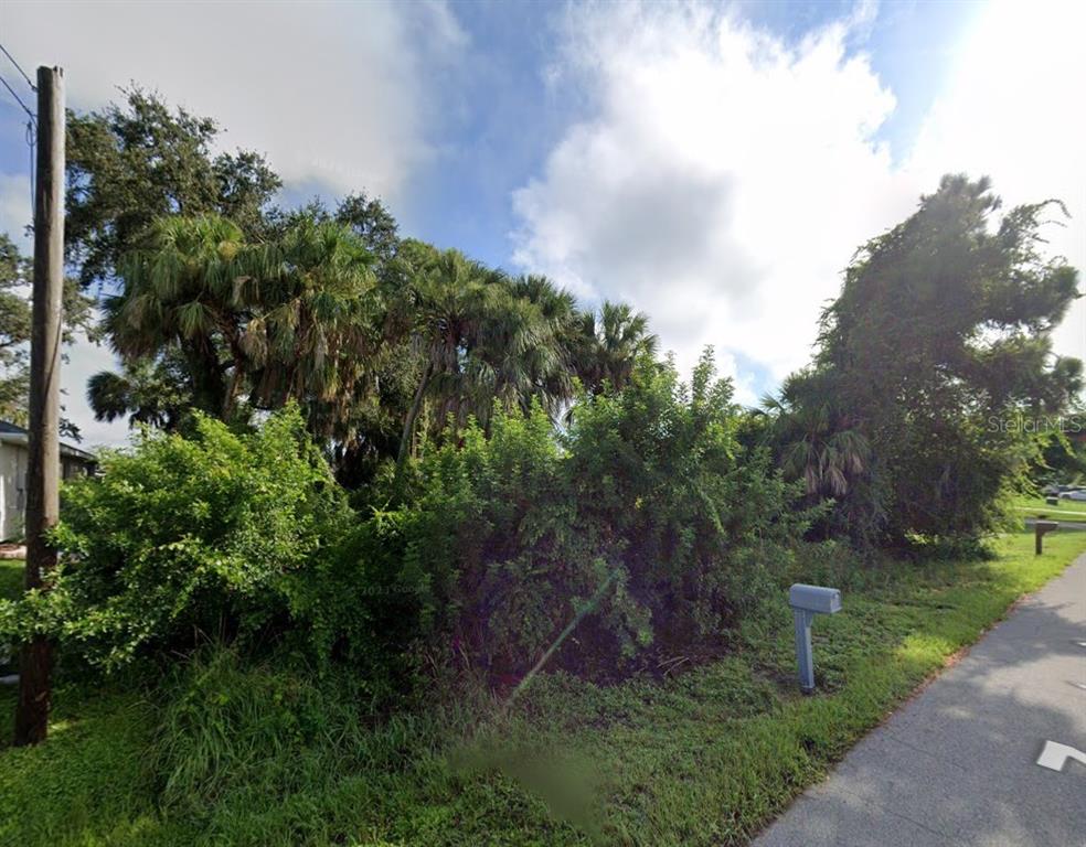 A vacant, overgrown lot with palm trees and dense vegetation sits beside a paved road — Lot 16 ZORATOA AVENUE, NORTH PORT, FL