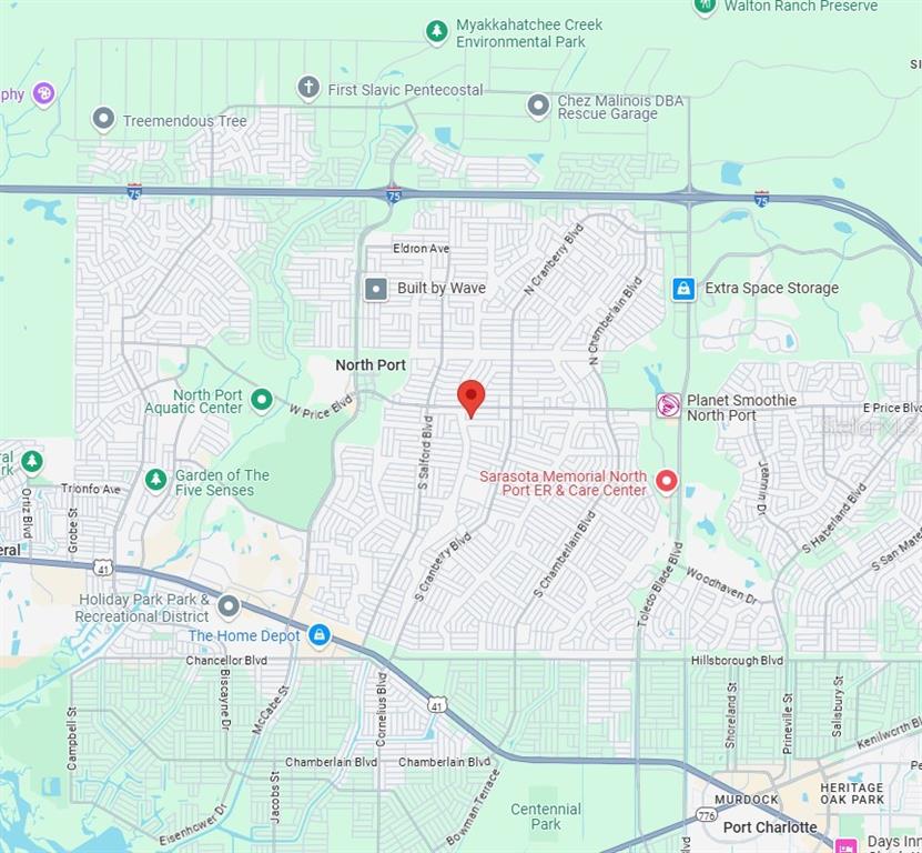 This is a map showing the North Port area of Florida with various landmarks marked — Lot 16 ZORATOA AVENUE, NORTH PORT, FL