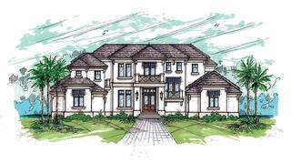 This is an architectural rendering of a two-story suburban house with a tiled roof — 1 Fisher Lane, Delray Beach FL 33483, DELRAY BEACH, FL