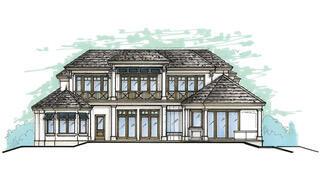 This is an architectural rendering of the rear exterior of a two-story luxury home — 1 Fisher Lane, Delray Beach FL 33483, DELRAY BEACH, FL