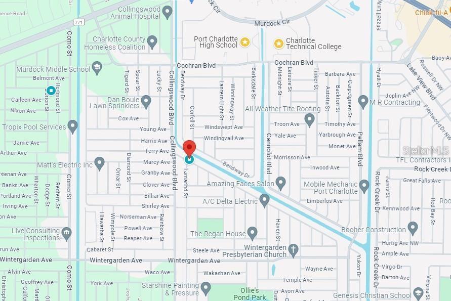 This is a map showing streets and landmarks in Port Charlotte, Florida — 2272 AUBURN BOULEVARD, PORT CHARLOTTE, FL