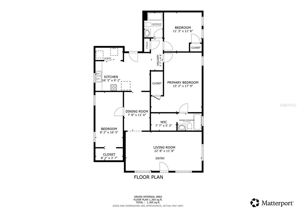 This is a floor plan for a residential unit with three bedrooms and two bathrooms — 3417 E LAKE AVENUE, TAMPA, FL