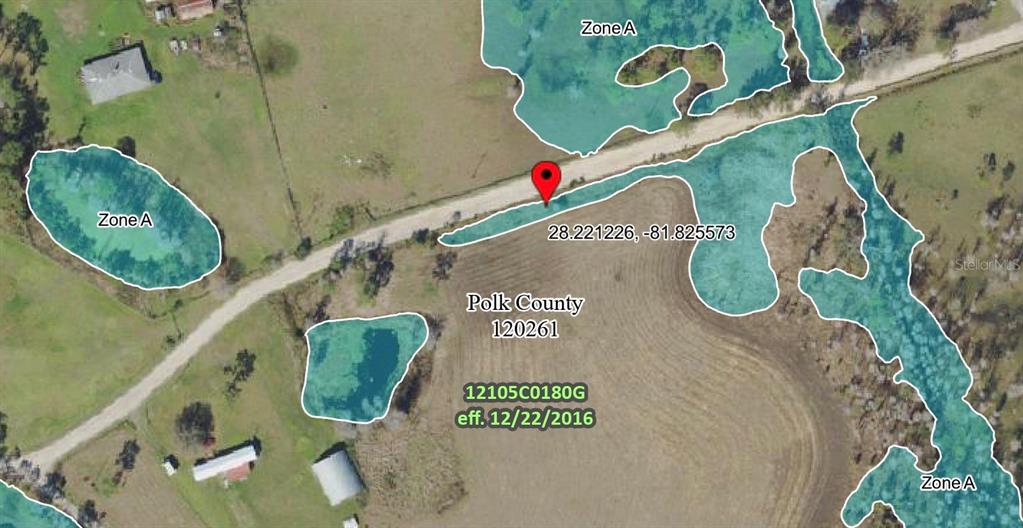 This is a satellite map showing flood zone designations for a property in Polk County — POLK CITY, POLK CITY, FL