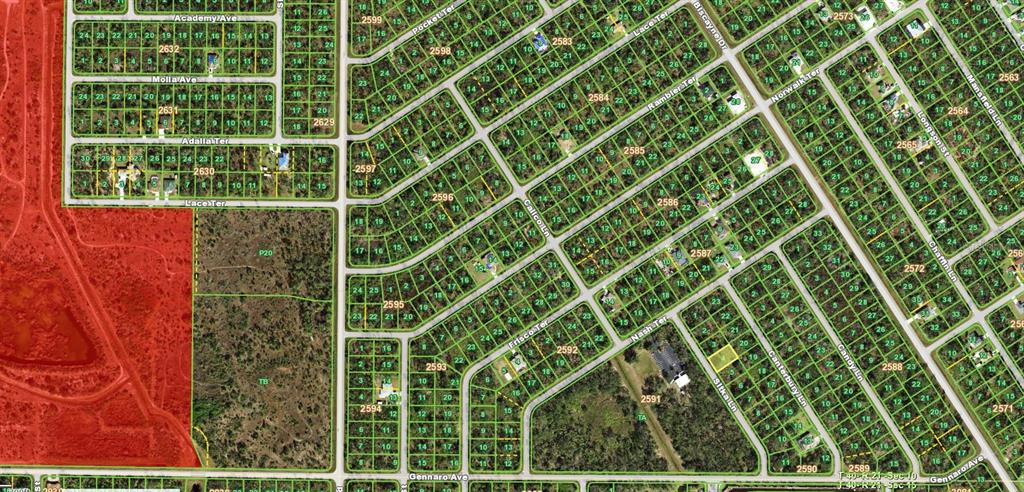 This is a satellite map view of a residential neighborhood with platted lots and streets — 1482 SITKA LANE, PORT CHARLOTTE, FL