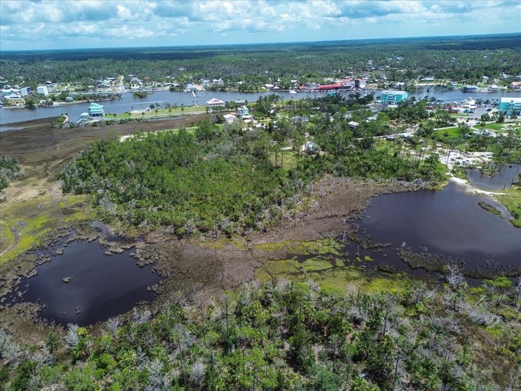 An aerial view shows a wooded lot with two ponds and a house nearby — TBD SW 276 AVENUE, STEINHATCHEE, FL