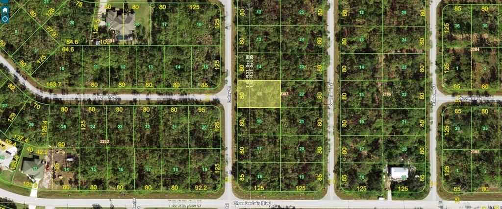 This is a satellite map showing a grid of residential land parcels and streets — 494 DAILEY STREET, PORT CHARLOTTE, FL