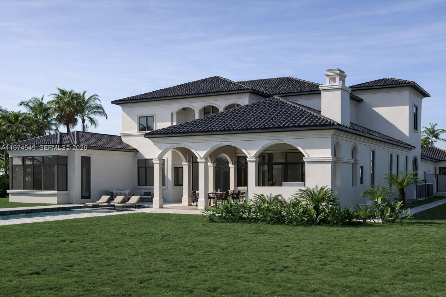 A two-story Mediterranean-style house features a circular paver driveway with a central tiered fountain — 751 Ranch Rd, Weston FL 33326, WESTON, FL