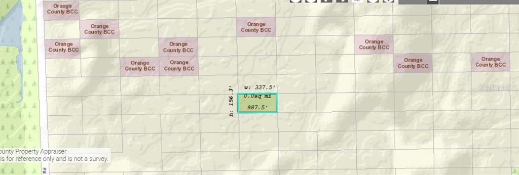 This is a map showing a highlighted rectangular land parcel with its dimensions labeled — DILL ROAD, ORLANDO, FL