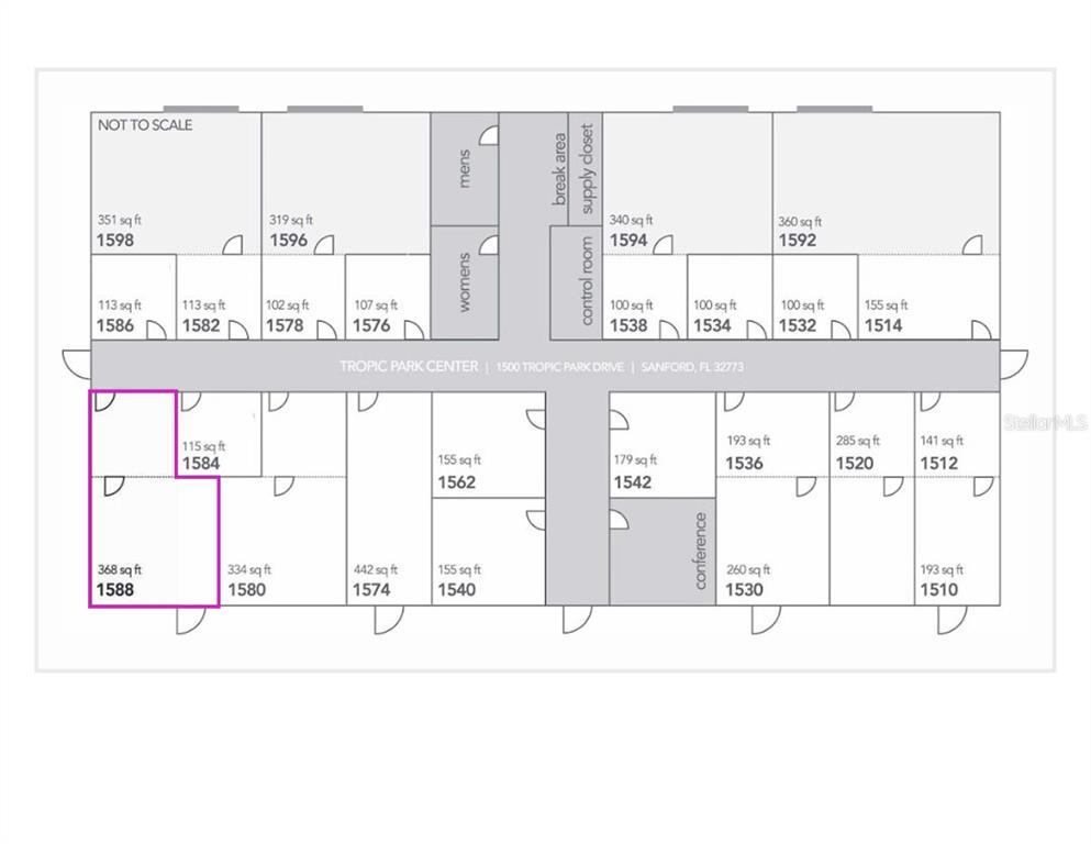 This is a floor plan of a commercial office building with multiple numbered units — 1588 TROPIC PARK DRIVE UNIT 1588, SANFORD, FL