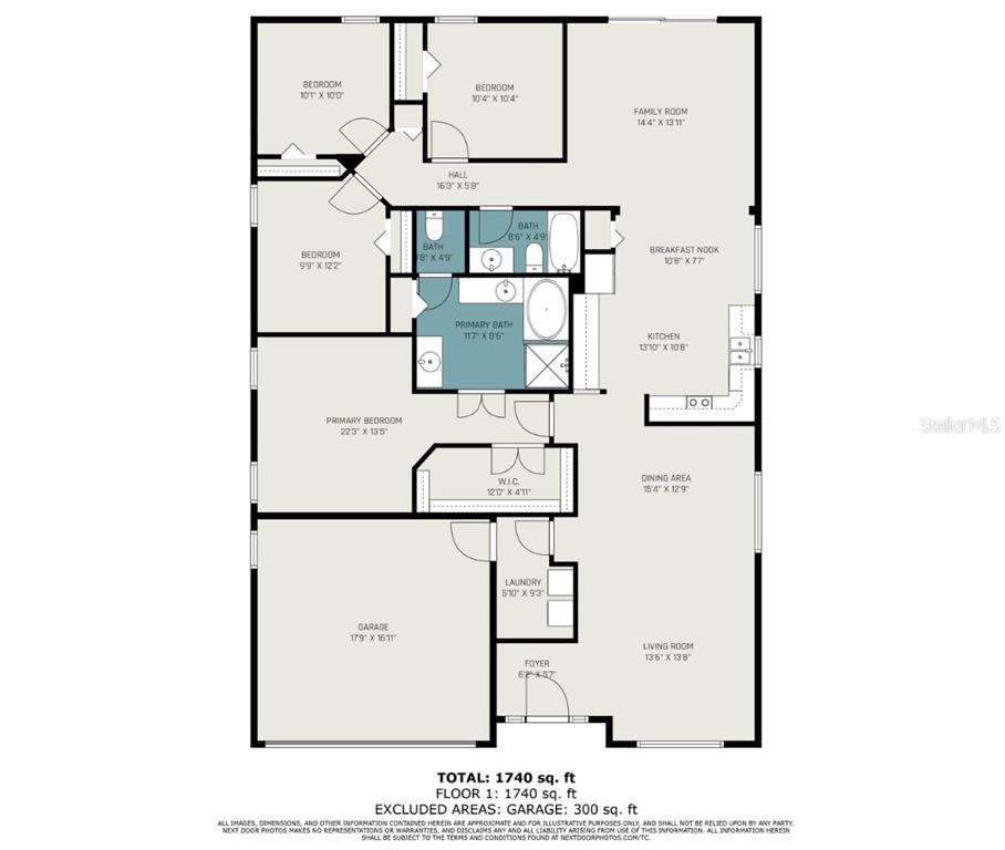 This is a floor plan for a single-story house with three bedrooms and a garage — 11440 MISTY ISLE LANE, RIVERVIEW, FL