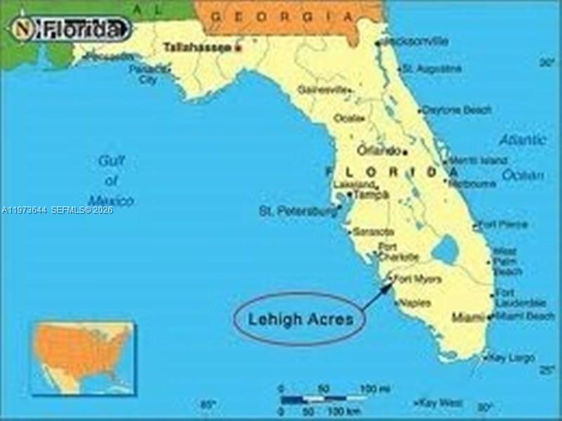 This is a map of Florida with an arrow pointing to the location of Lehigh Acres — 1237 E Creary St., Lehigh Acres FL 33974, LEHIGH ACRES, FL