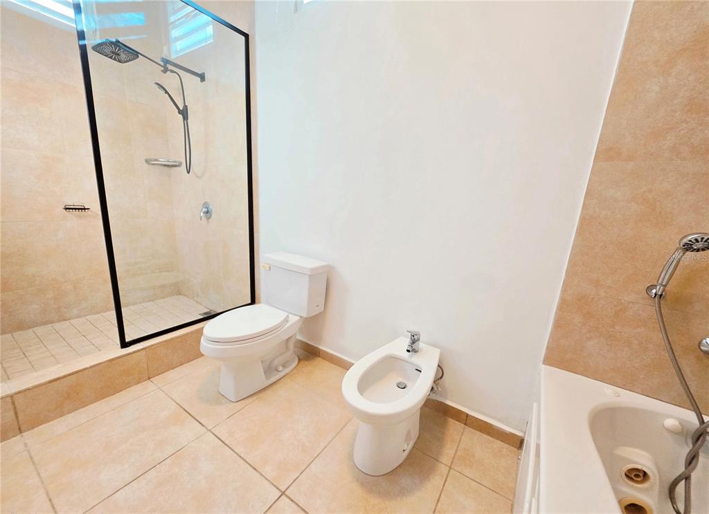 A bathroom features a glass-enclosed shower, a toilet, a bidet, and a soaking tub — 1 CALLE JARDIN, GURABO, PR