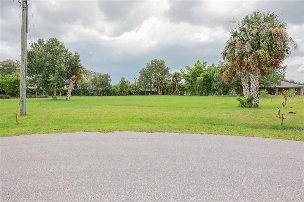 A vacant, grassy residential lot sits behind a paved road under a cloudy sky — 481 GUYANA STREET, PUNTA GORDA, FL