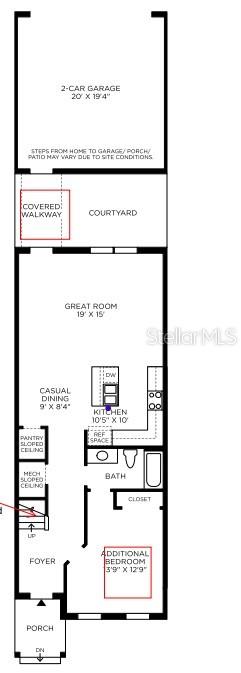 This floor plan shows a home layout with a garage, courtyard, great room, and bedrooms — 12808 SUNSET WALK DRIVE, WINTER GARDEN, FL