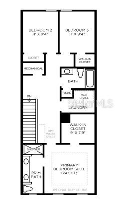 This is a floor plan for the upper level of a three-bedroom residential home — 12808 SUNSET WALK DRIVE, WINTER GARDEN, FL