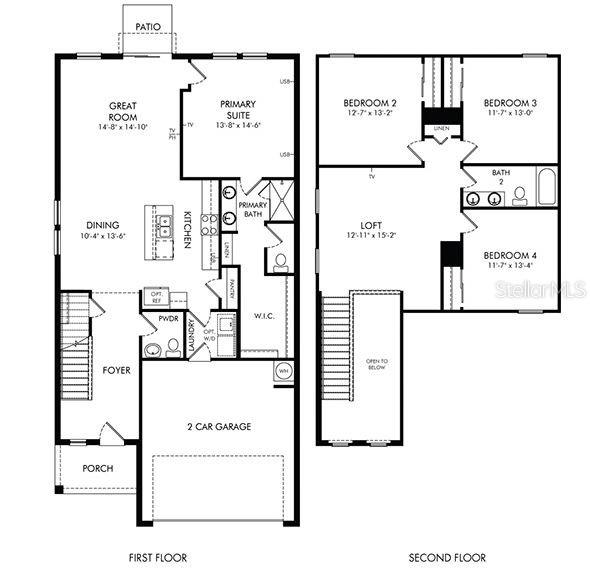This is a floor plan showing a two-story home with four bedrooms and a garage — 5322 WILLOW CREEK, HAINES CITY, FL