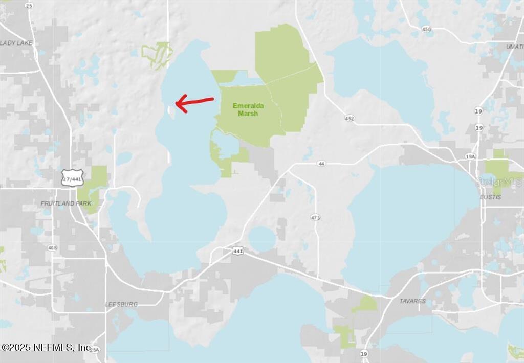 This is a map showing the area around Emeralda Marsh in Florida — 6001 BIRD ISLAND DRIVE, LADY LAKE, FL