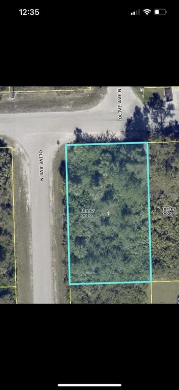 This is an aerial map view of a vacant, rectangular plot of land — 3117 51ST STREET W, LEHIGH ACRES, FL