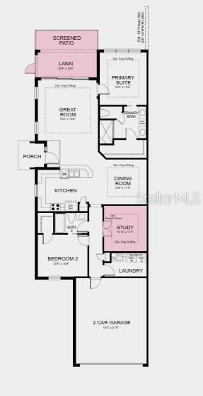 This is a floor plan for a single-story home with a two-car garage and lanai — 7519 MOONBEAM AVENUE, SARASOTA, FL