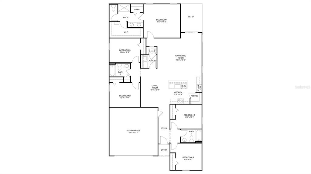 This is a floor plan for a single-story house with five bedrooms and a garage — 72 SAWDUST LANE, PALM COAST, FL
