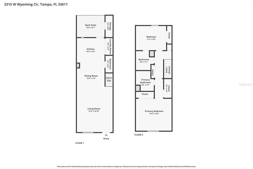 This is a two-story residential floor plan showing the layout of rooms and closets — 3315 W WYOMING CIRCLE UNIT 3315, TAMPA, FL
