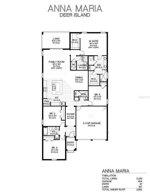 This is a floor plan for a four-bedroom, two-bathroom home with a two-car garage — 6051 FLOWERING CHERRY BEND, WINTER GARDEN, FL