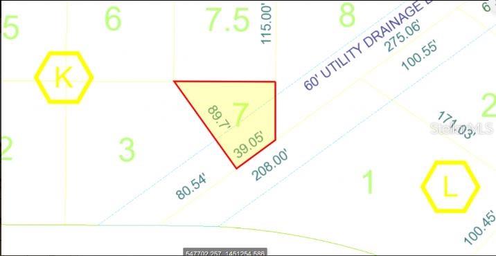 This is a property map showing the lot boundaries and dimensions for parcel number seven — KNOTTS LANE, KISSIMMEE, FL
