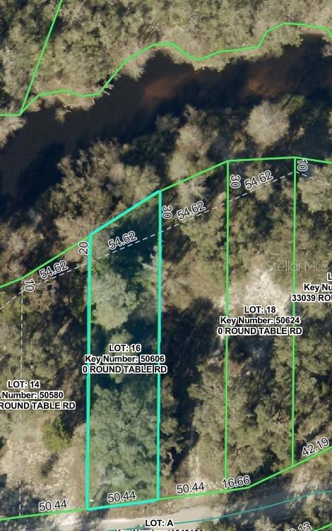 This is a property map showing lot boundaries and dimensions for several parcels of land — 0 ROUND TABLE ROAD, DADE CITY, FL