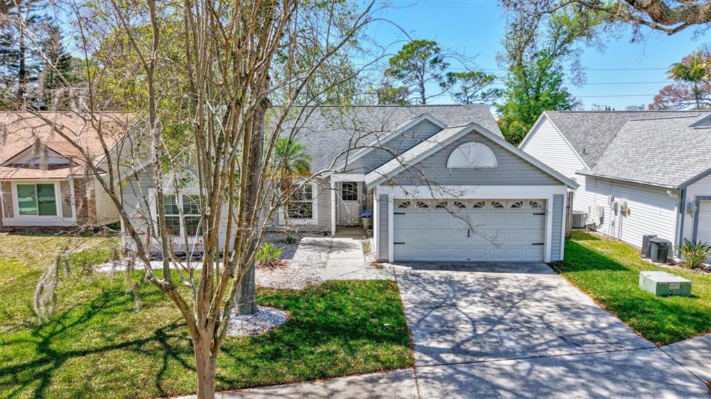 A single-story house with a gray garage, light siding, and a concrete driveway — 1640 COUNTRYWOOD STREET, TARPON SPRINGS, FL